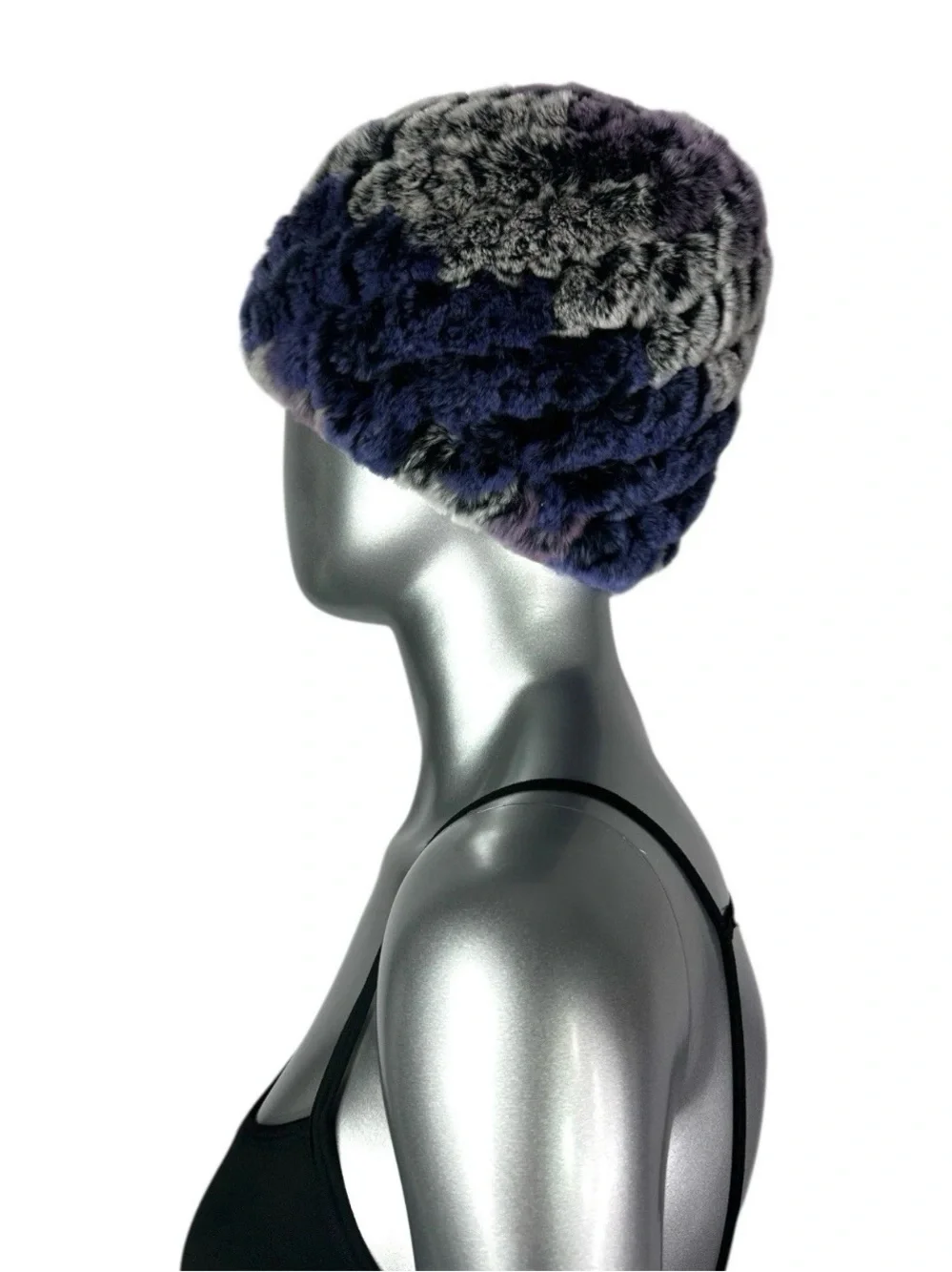 Purple Knitted REX RABBIT Hat, 21”-24” w/Stretch, Certified Vintage Fur